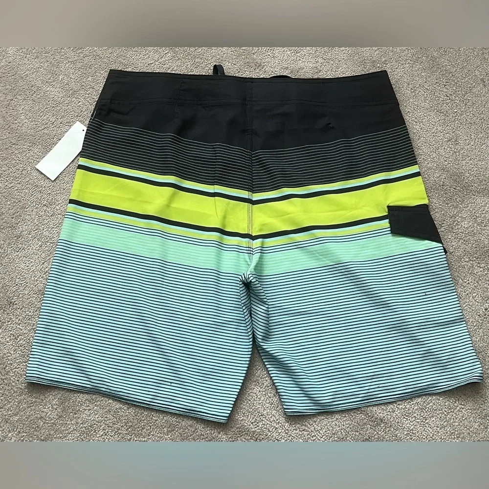 COVA Striped Board Shorts Neon Lime Aqua Surf Swim Trunks Size 36 NWT